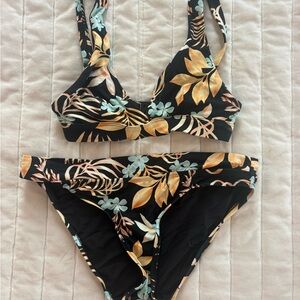 Rip Curl Black and Orange Floral Bikini